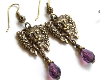 Dionysus Earrings: Purple Swarovski Crystal, Greek God Jewelry