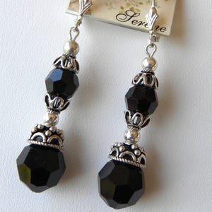 Black Crystal Earrings, Goth Dark Jewelry, Victorian Mourning, All Sterling Silver, Large Statement