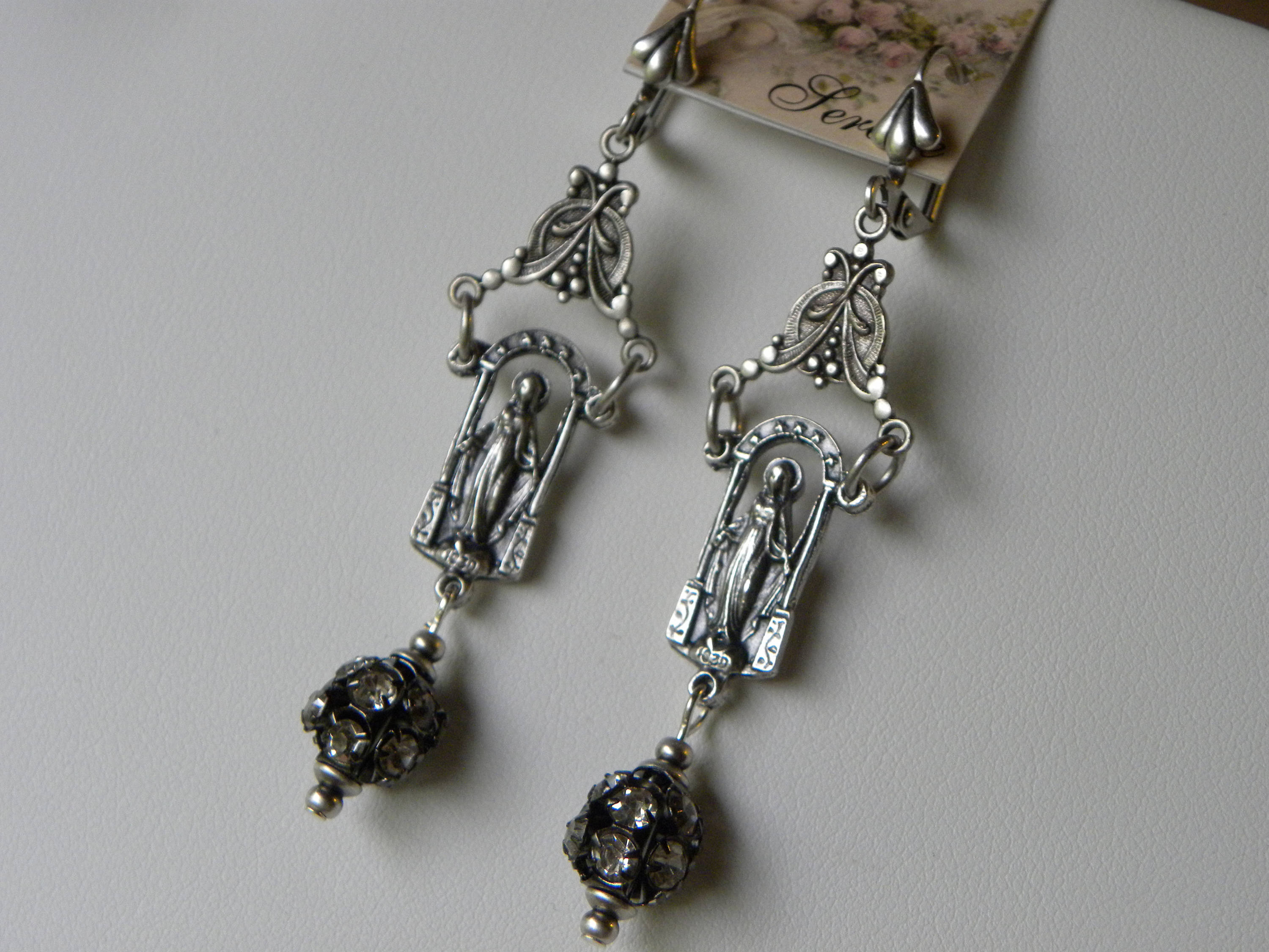 Virgin Mary Religious Earrings Catholic Earrings Long Silver Etsy