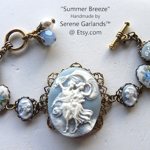 Blue Cameo Bracelet: Three Graces, Edwardian Style, Delft Blue