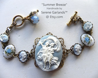 Blue Cameo Bracelet: Three Graces, Edwardian Style, Delft Blue