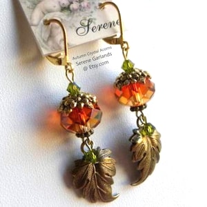 Acorn Earrings: Auburn Swarovski Crystals, Autumn Leaf Dangles