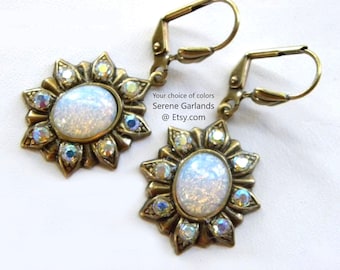 Sunflower Earrings: Fire Opal Glass & Swarovski Aurora Crystals