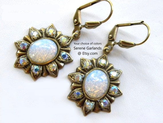 Sunflower Earrings: Fire Opal Glass & Swarovski Aurora Crystals