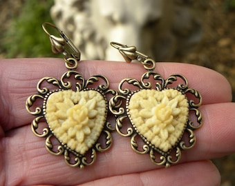 Celluloid Heart Earrings, Vintage Unique Rare Find, LAST PAIR
