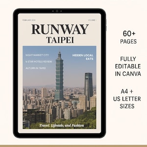 Plantilla de revista de viajes digital / Plantilla personalizable y editable de 68 páginas en Canva