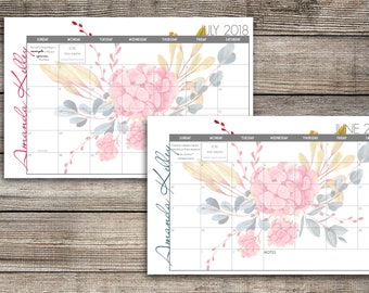 2023-2024 Custom Desk Calendar, Desk Pad, Blotter Calendar,, Yearly Calendar -- Watercolor Flowers, Digital Copy, CHOOSE YOUR DATES