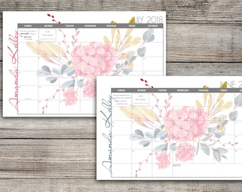 Custom Watercolor Floral Desk Calendar: Personalized Yearly Planner (Digital Copy)