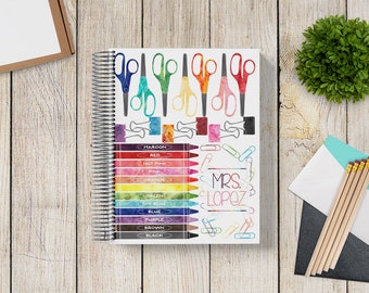 2023-2024 Custom MONTHLY Planner -- Rainbow Watercolor School Supplies