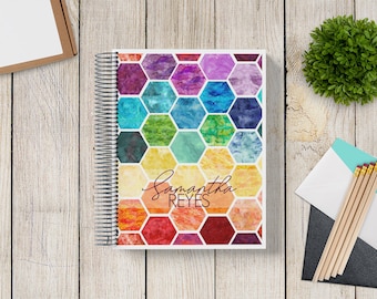 2022-2023 Custom Monthly-Weekly Planner -- Rainbow Watercolor Hexagon