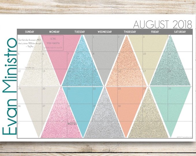 Custom Desk Calendar, Desk Pad, Blotter Calendar, Academic Calendar, Yearly Calendar -- Glitter "Trexagon", PRINT YOUR OWN