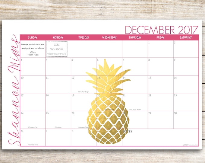 2023-2024 Custom Desk Calendar, Desk Pad, Blotter Calendar - Golden Pineapple -- PRINT YOUR OWN, You choose Starting Month