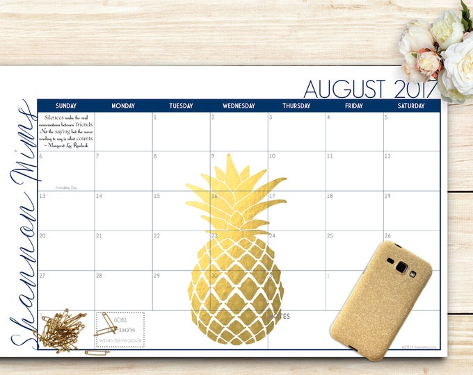 2023-2024 Custom Desk Calendar, Desk Pad, Blotter Calendar - Golden Pineapple