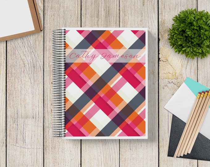 NEW Design! 2023-2024 Custom Monthly-Weekly Planner -- MidMod Plaid