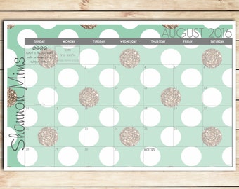 Mint & Gold Polka Dot Custom Desk Calendar - Choose Your Dates