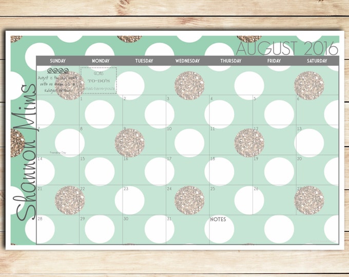 2023-2024 Mint and Gold Polka Dots Custom Desk Calendar, Desk Pad, Blotter Calendar - Academic Calendar, Yearly Calendar, CHOOSE YOUR DATES