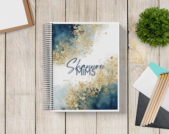 2025-2026 Custom Monthly-Weekly Planner -- Navy and Gold Seaside