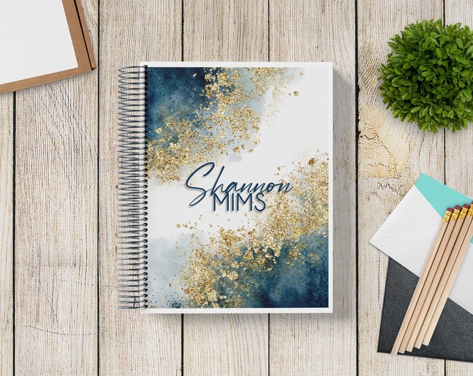 2024-2025 Custom Monthly-Weekly Planner -- Navy and Gold Seaside