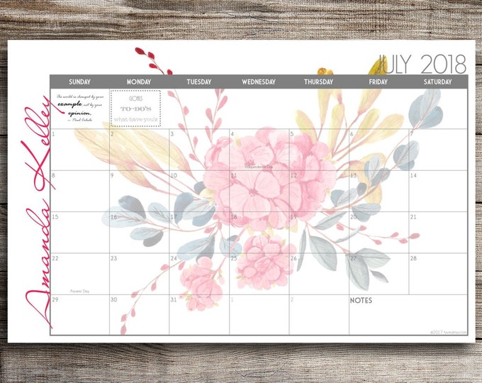 2023-2024 Custom Desk Calendar, Desk Pad, Blotter Calendar, Academic Calendar, Yearly Calendar -- Watercolor Flowers, CHOOSE YOUR DATES