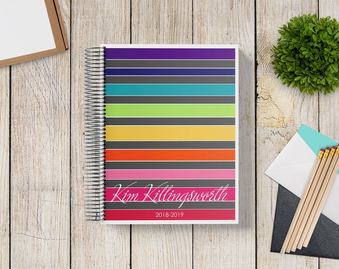 2025-2026 Custom Monthly-Weekly Planner -- Satin Rainbow Stripes