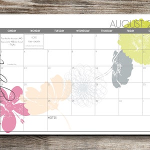 2023-2024 Digital Printable PRINT YOUR OWN Custom Desk Calendar, Desk Pad, Blotter Calendar - Cascading Flowers, Choose Your Dates
