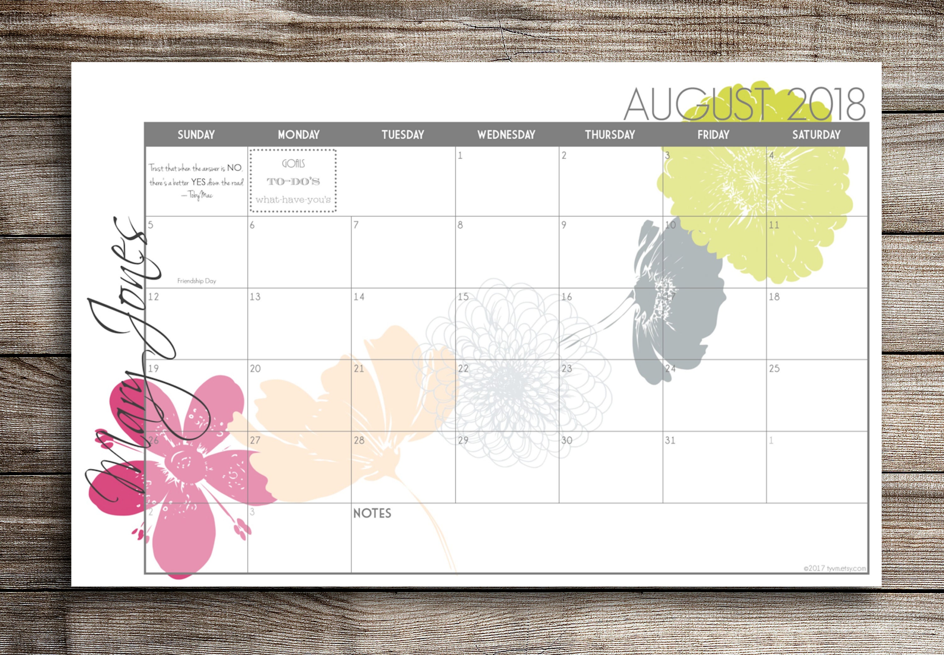 20232024 Digital Printable PRINT YOUR OWN Custom Desk Calendar, Desk