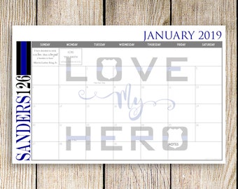 2021 Custom Desk Calendar, Desk Pad, Blotter Calendar - Thin Blue Line Hero, CHOOSE YOUR DATES