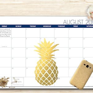 Calendrier de bureau personnalisé 2023-2024, sous-main, calendrier buvard - ananas doré CHOISISSEZ VOS DATES