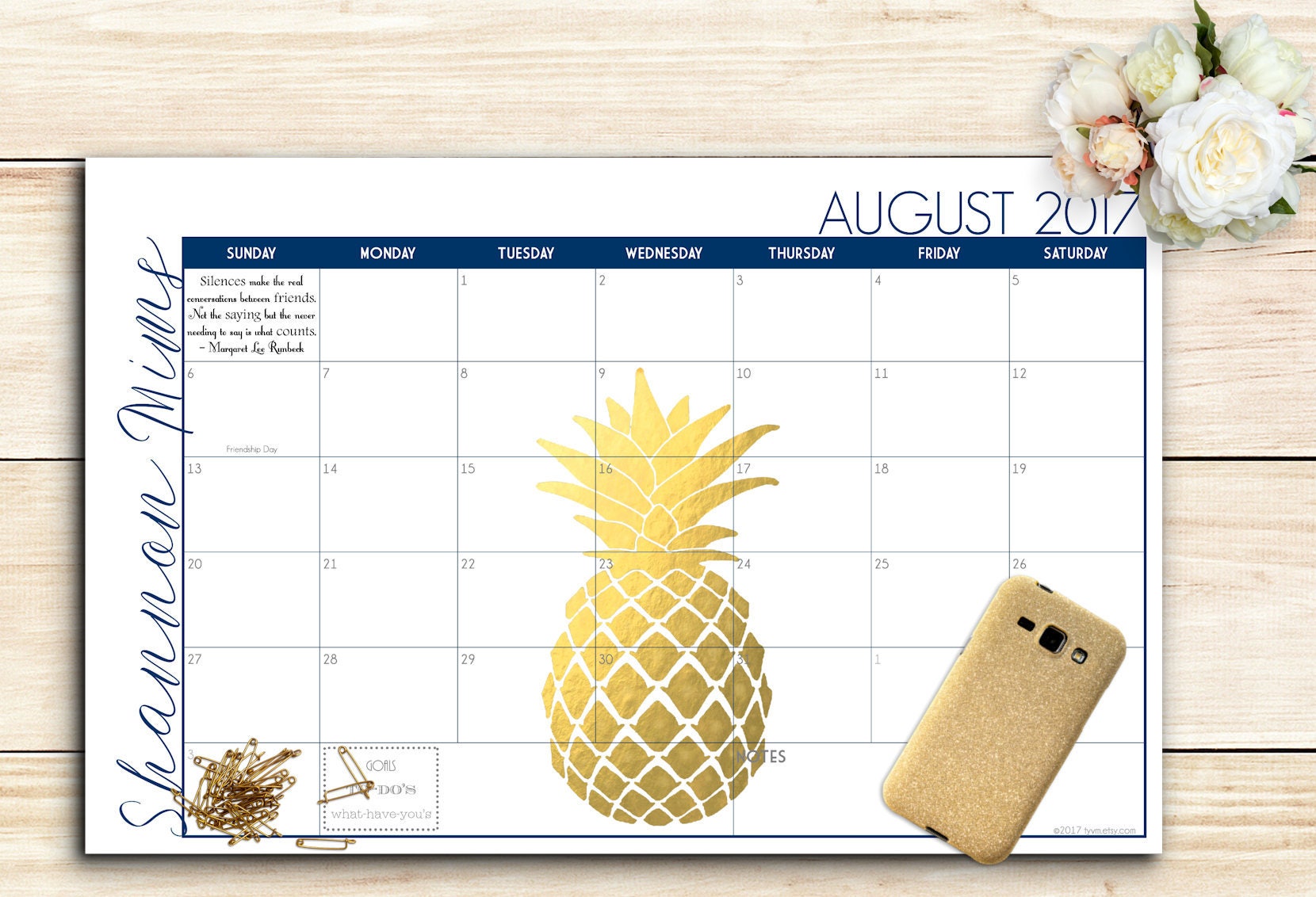 Custom Desk Calendar Desk Pad Blotter Calendar Golden Etsy