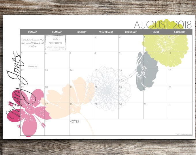 2023-2024 Custom Desk Calendar, Desk Pad, Blotter Calendar - Cascading Flowers, Academic Calendar, Yearly Calendar, CHOOSE YOUR DATES