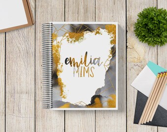 2025-2026 Custom Monthly-Weekly Planner -- Black and Gold Watercolor Geo