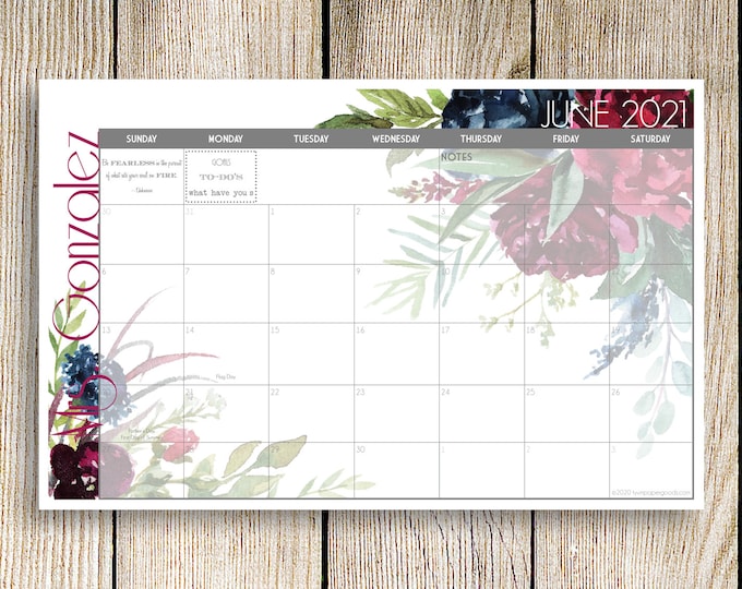 Custom Desk Calendar, Desk Pad, Blotter Calendar - Bold Bouquet, Academic Calendar, Yearly Calendar, CHOOSE YOUR DATES