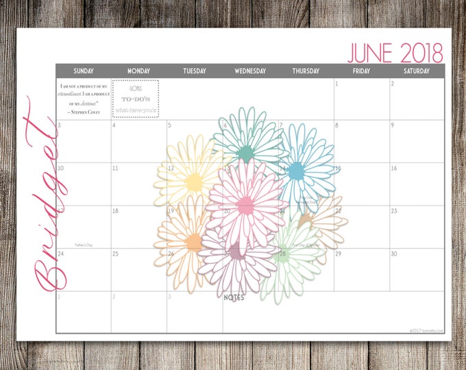 2023-2024 Custom Desk Calendar, Desk Pad, Blotter Calendar, Academic Calendar, Yearly Calendar -- Daisy Bouquet, CHOOSE YOUR DATES