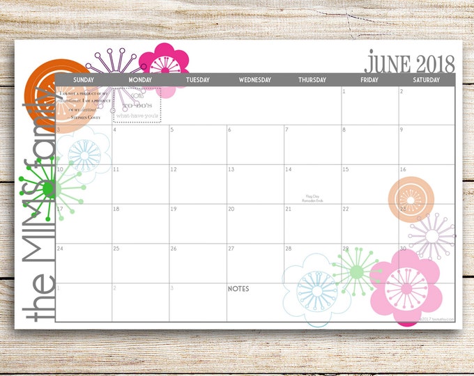 Custom Desk Calendar, Desk Pad, Blotter Calendar, Academic Calendar, Yearly Calendar -- Bright and Cheery, PRINT YOUR OWN