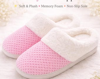 Fuzzy Plush Faux Fur Slippers, Memory Foam Velvet Bedroom Shoes, Christmas Holiday Gift
