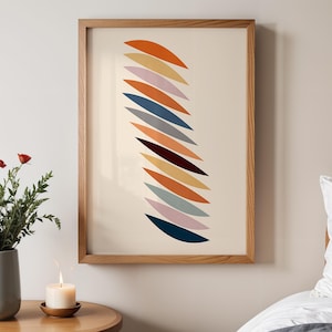 Mid-Century Modern Abstract Wall Art, Minimalist Colorful Geometric Print, Boho Home Decor