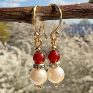Rot Achat Perle Gold Ohrringe, Geschenk für sie, Perlen Ohrringe, personalisierte Geburtstag Hochzeitstag Geschenk, Perlen Schmuck, Weihnachtsgeschenk