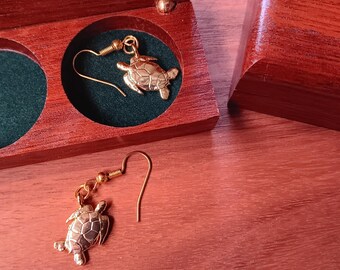 Green Turtle Earrings with Handcrafted Jarrah Wood Box  | Australian Marine Jewellery Gift Set | Wooden Keepsake Box