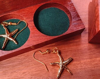 Sea Star Earrings with Handcrafted Jarrah Wood Box | Australian Marine Life Jewellery Gift Set | Wooden Keepsake Box