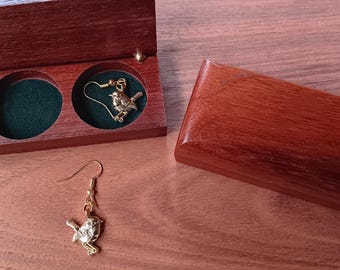 Gold Blue Wren Earrings | Splendid Fairywren Dangle Earrings, Native Australian Bird Jewellery, Handcrafted Jarrah Box Gift