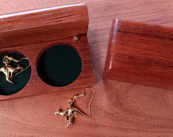 Kangaroo Earrings with Handcrafted Jarrah Wood Box | Australian Native Wildlife Jewellery Gift Set | Wooden Keepsake Box