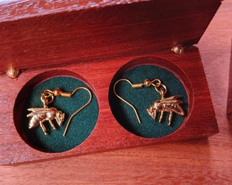 18ct Gold Bee Earrings with Handcrafted Jarrah Wood Box  | Australian Native Bee Jewellery Gift Set | Wooden Keepsake Box