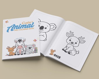 May include: A children's coloring book titled "Cute Animal Kids Coloring Book Volume 2" with illustrations of a zebra, koala, deer, and other animals. The book is open to show a koala and deer coloring page.