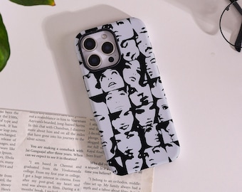 Black-White Faces Trendy Aesthetic Phone Case,Tough Phone Case for iPhone 17/16/16e/15/14/13/12 Pro Max XR Plus Mini XS MagSafe,Gift for Her