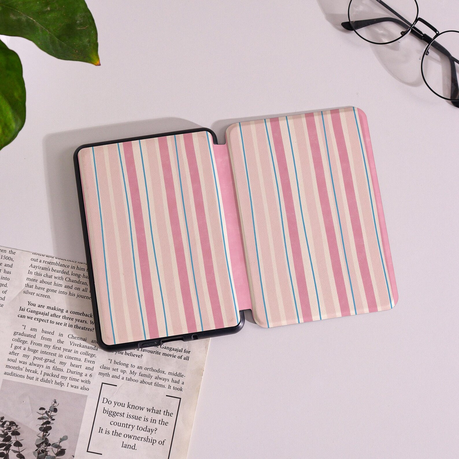Pink Stripes Kindle/kobo Clara Case With Hand Strap,kindle Case for ...