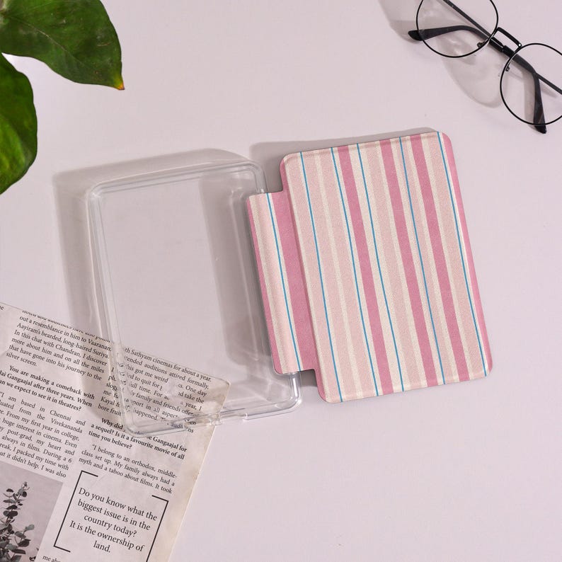 Pink Stripes Kindle/kobo Clara Case With Hand Strap,kindle Case for ...