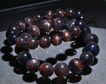 Natural Crystal Bloodshot Iolite Bracelet, Starry Night Iolite Beaded Jewelry, Sunstone Third Eye Chakra Stone, Couples Gift, Unisex