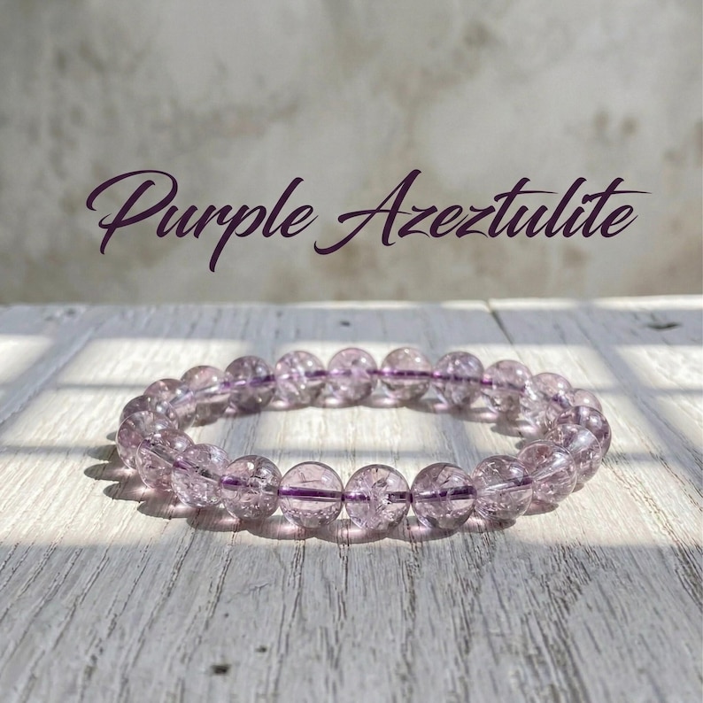 Purple Azeztulite Bracelet | Rainbow Crystal Beaded Bracelet | Spiritual Healing Stone | Minimalist Jewelry | Gift For Her image 1