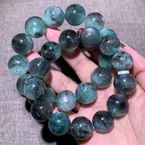 Bracelet brésilien en mica et aigue-marine en cristal naturel, bijoux en perles de béryl bleu-vert bleu sarcelle, chakra du coeur de la gorge, oeil de chat scintillant, cadeau image 4