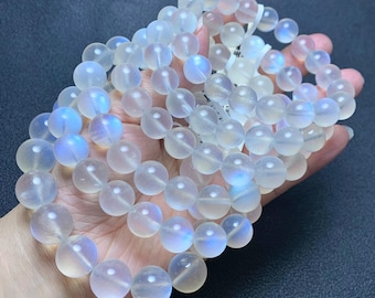 Natural Crystal Blue Moonstone Bracelet, Rainbow Moonstone Beaded Jewelry, June Birthstone, Feminine Intuition Stone, Stretch Bracelet, Gift